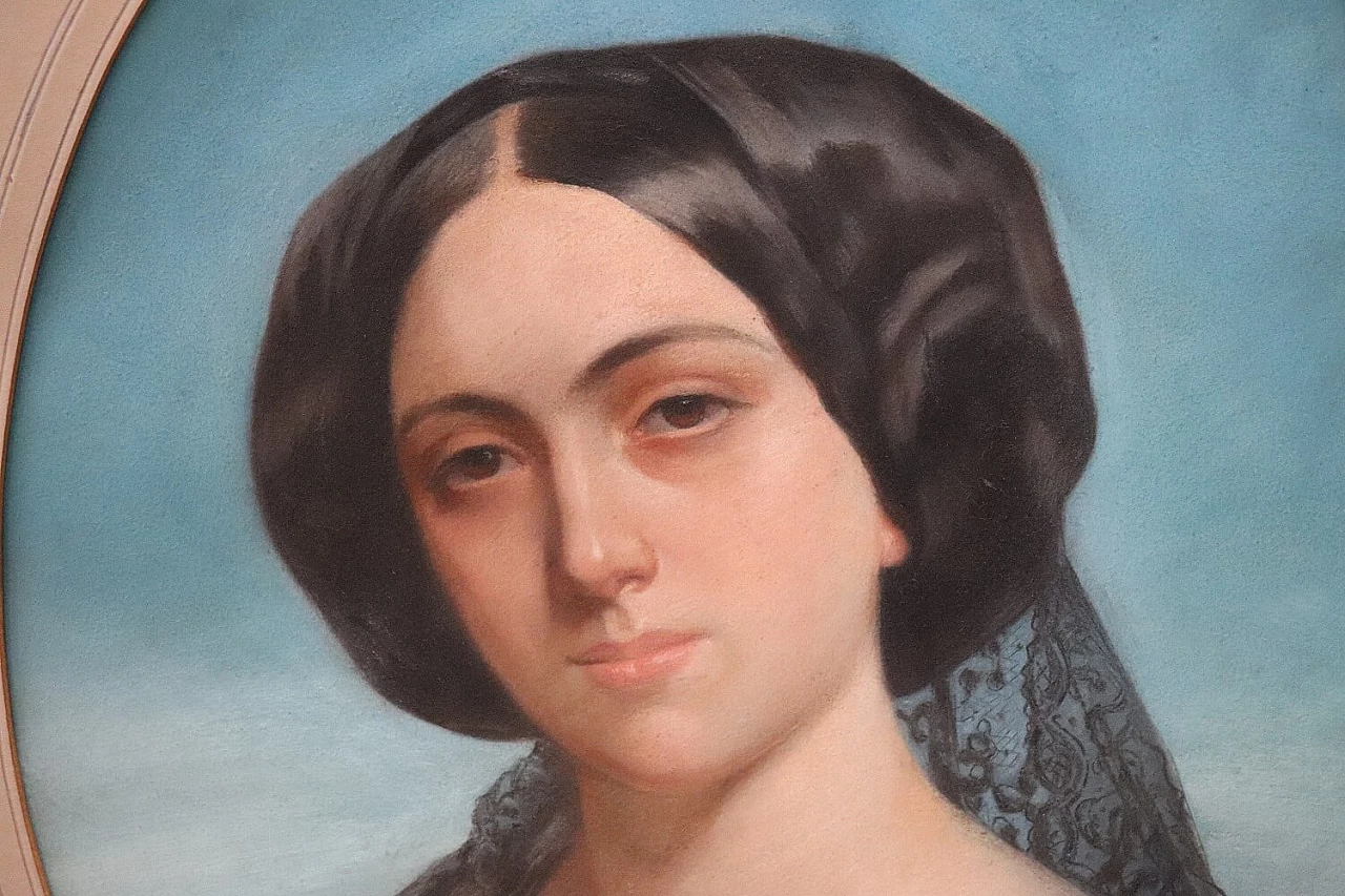 Pastel on paper Portrait of a young woman signed Morlon, 19th century 3