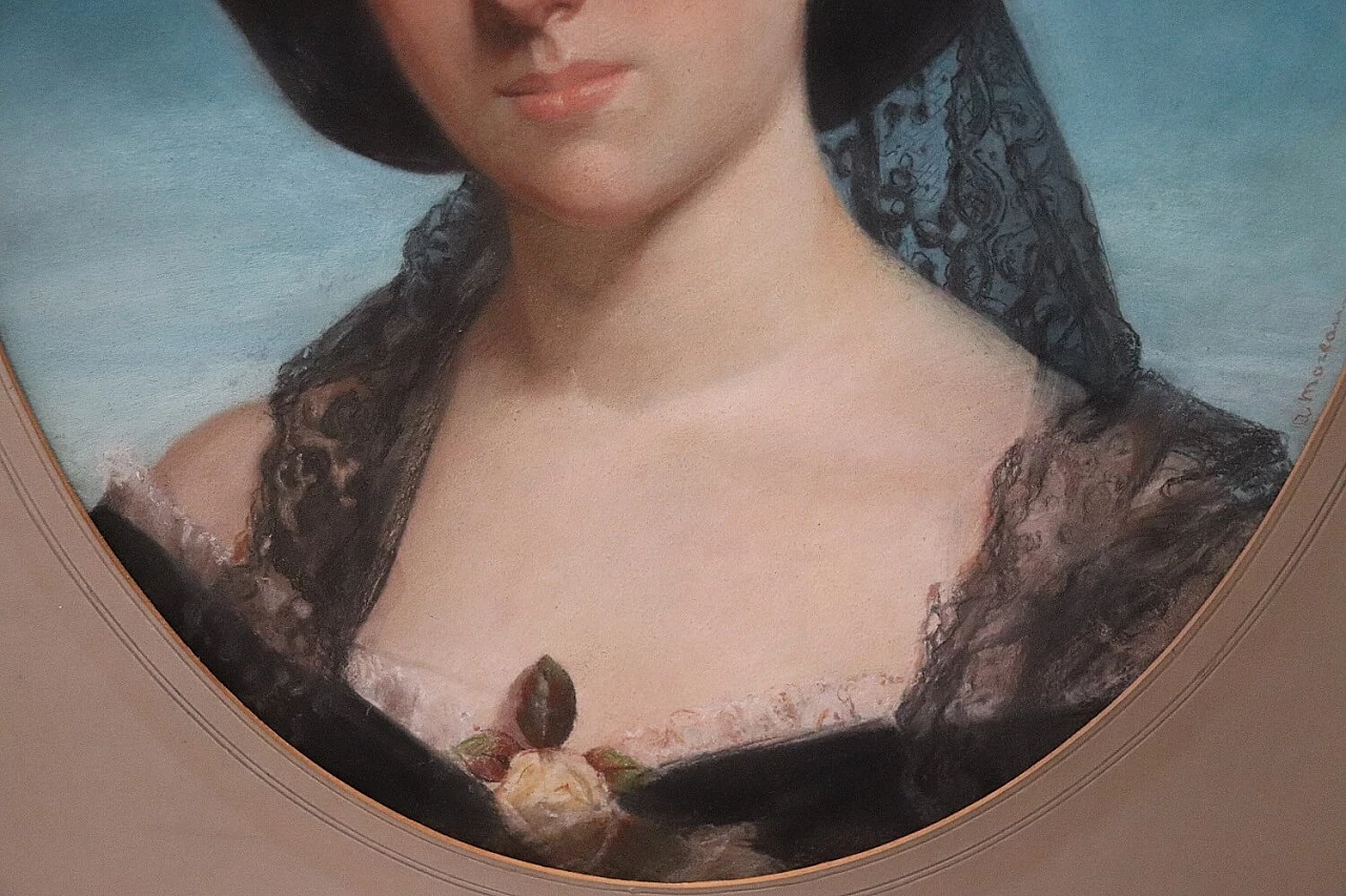 Pastel on paper Portrait of a young woman signed Morlon, 19th century 4