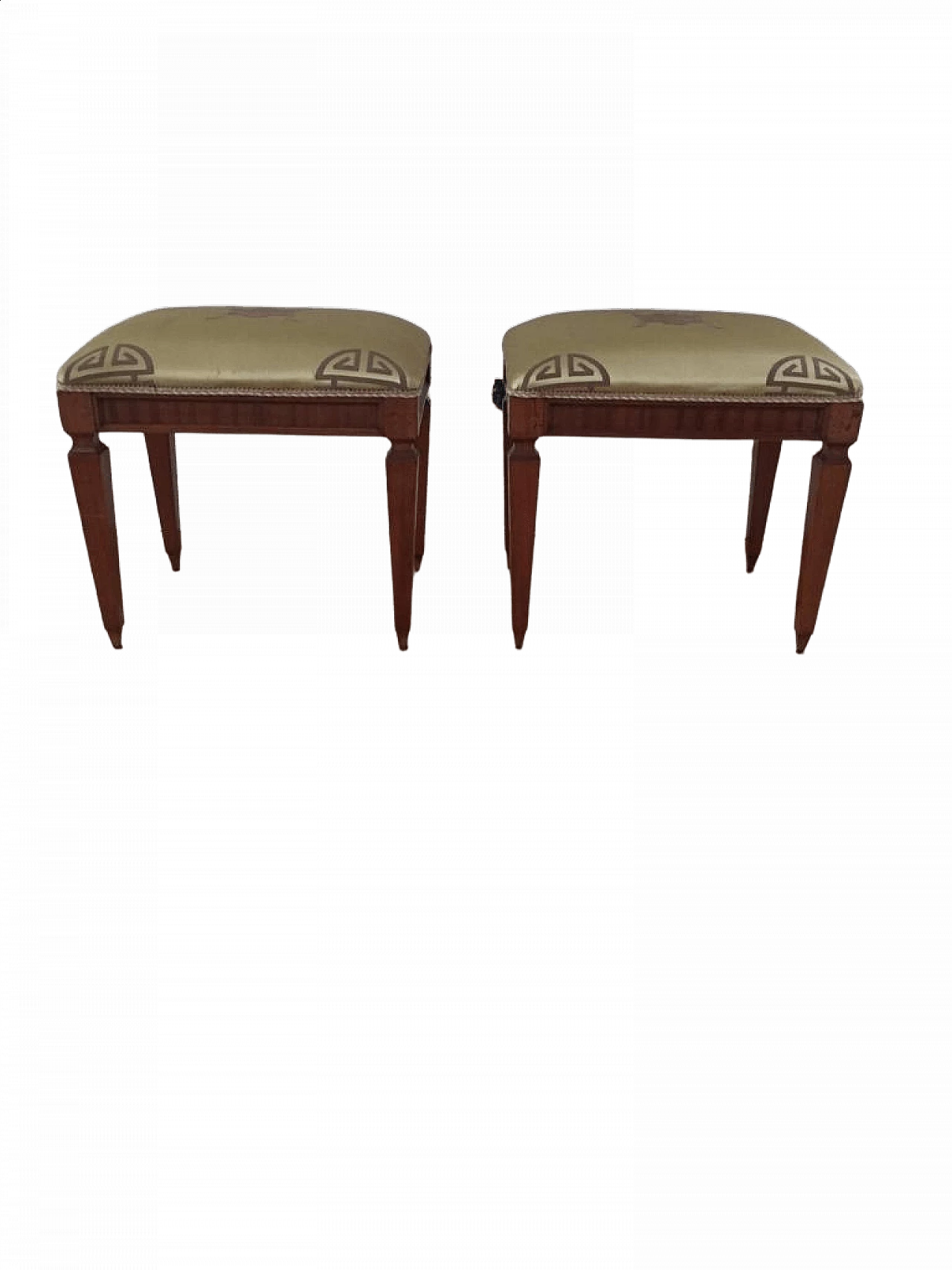 Pair of walnut stools with fabric by Dedar, 1940s 5