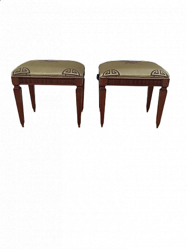 Pair of walnut stools with fabric by Dedar, 1940s