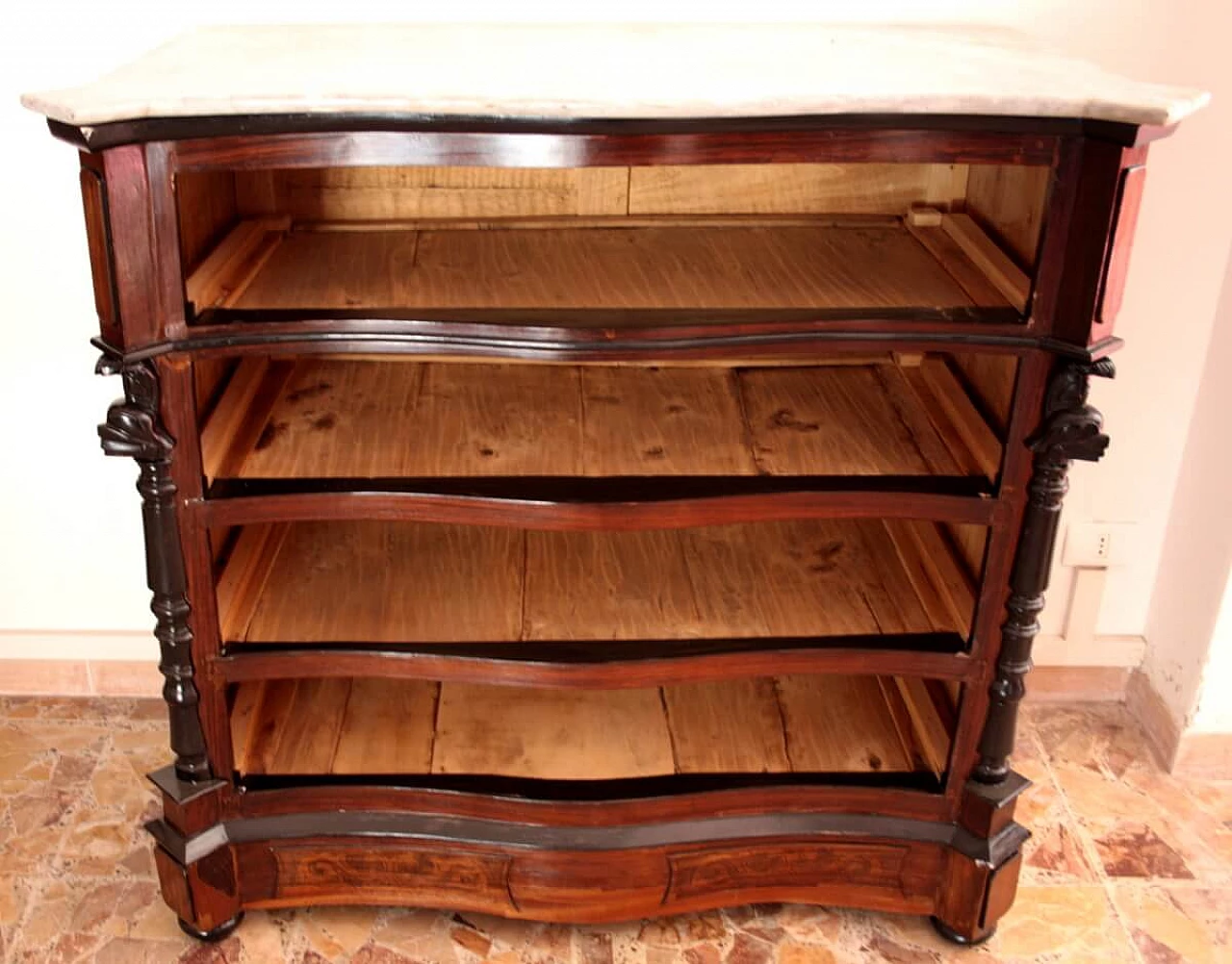 Cassettiera in legno con piano in marmo, '800 1143377