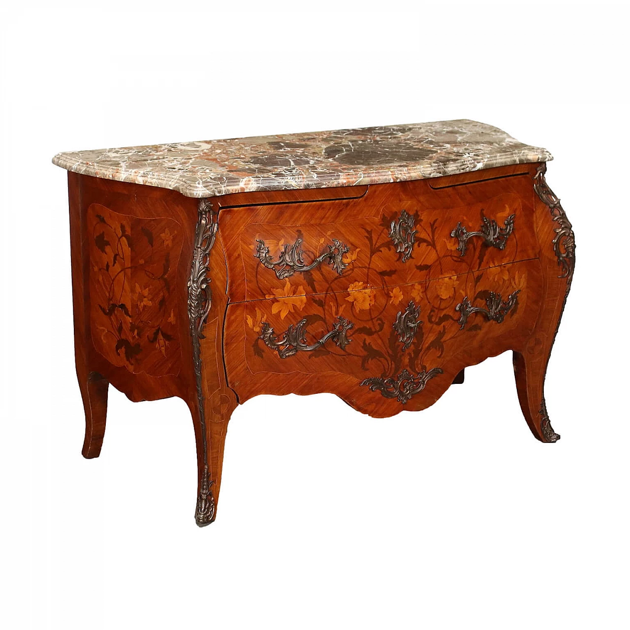 Rococo chest of drawers with marble top, 20th century 1
