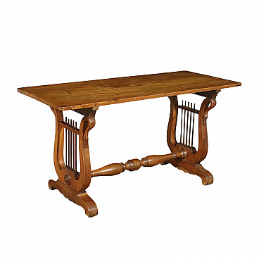 Restoration-style coffee table with lyre-carved uprights, 19th century