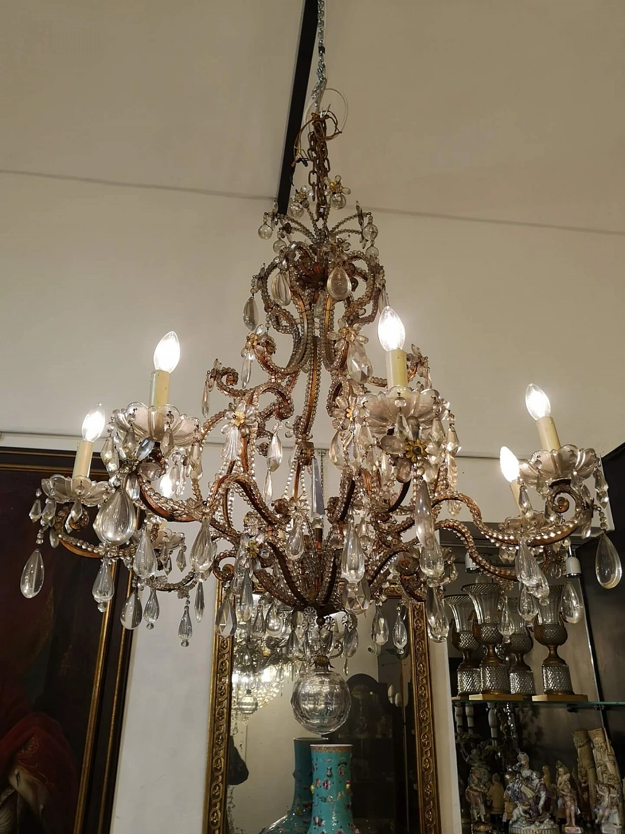 Lampadario a 8 luci con bracci mossi, '900 3