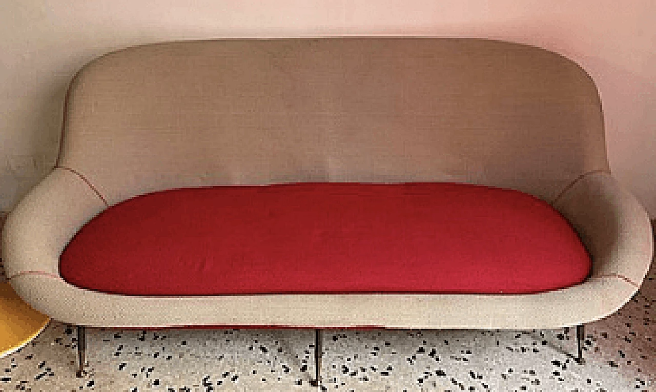 Red and white fabric sofa, 1950s 1