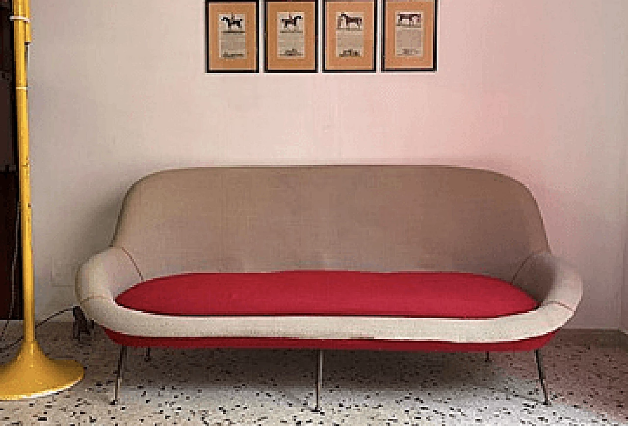 Red and white fabric sofa, 1950s 2