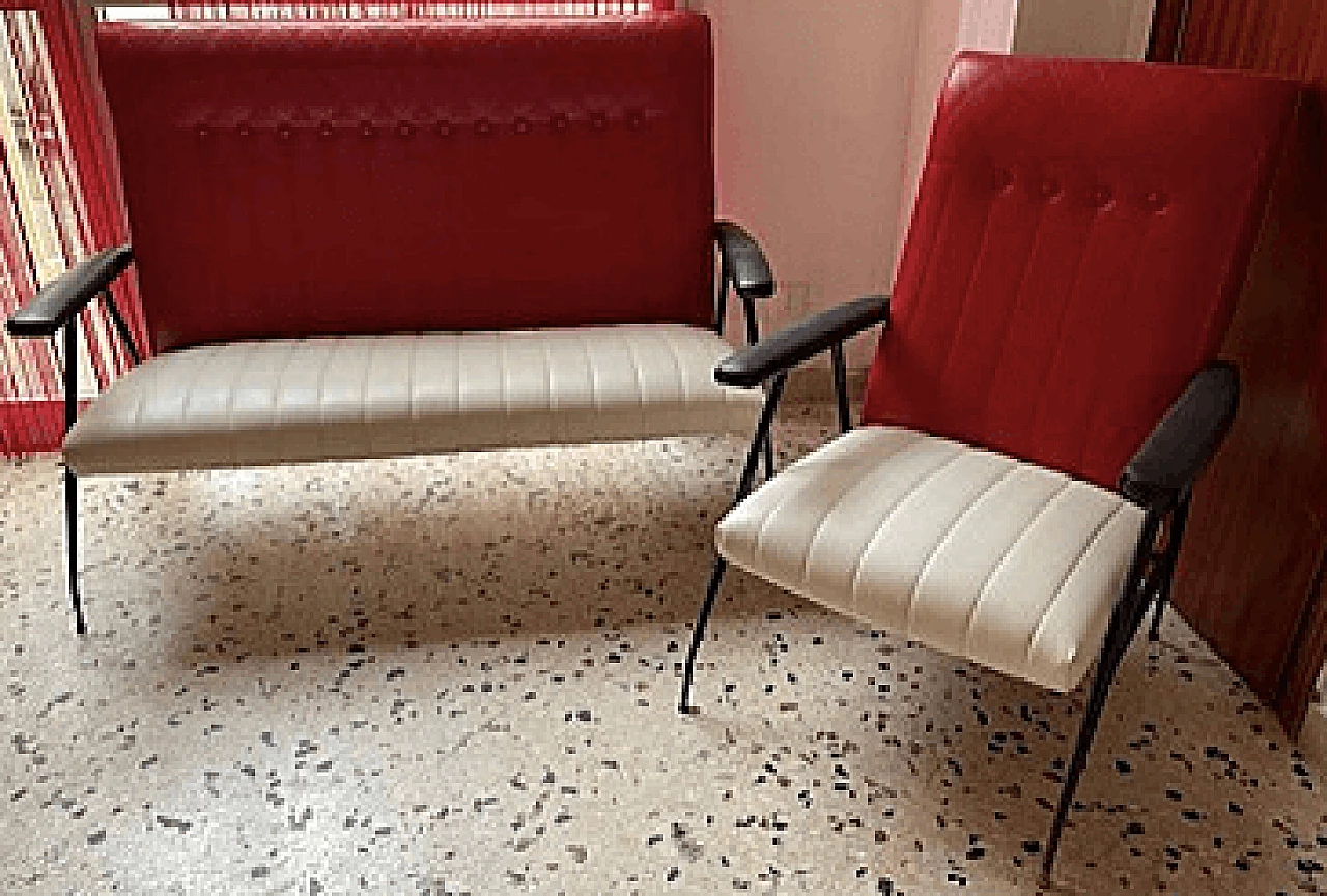 Two-tone sofa and armchair, 1950s 4
