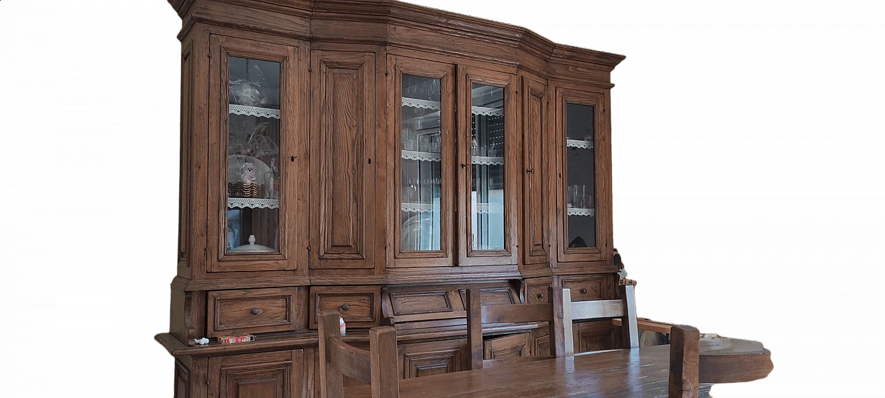 Credenza rustica con tavolo e 6 sedie in legno massello, anni '80 1480499