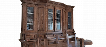 Credenza rustica con tavolo e 6 sedie in legno massello, anni '80
