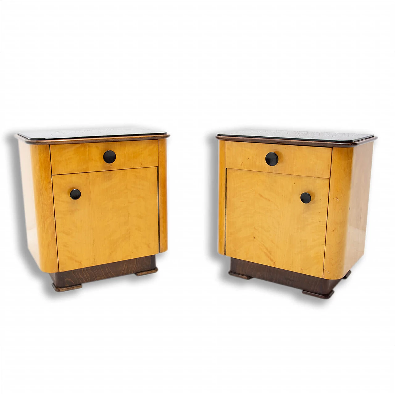 Coppia di comodini in noce di UP Zavody, anni '50 1