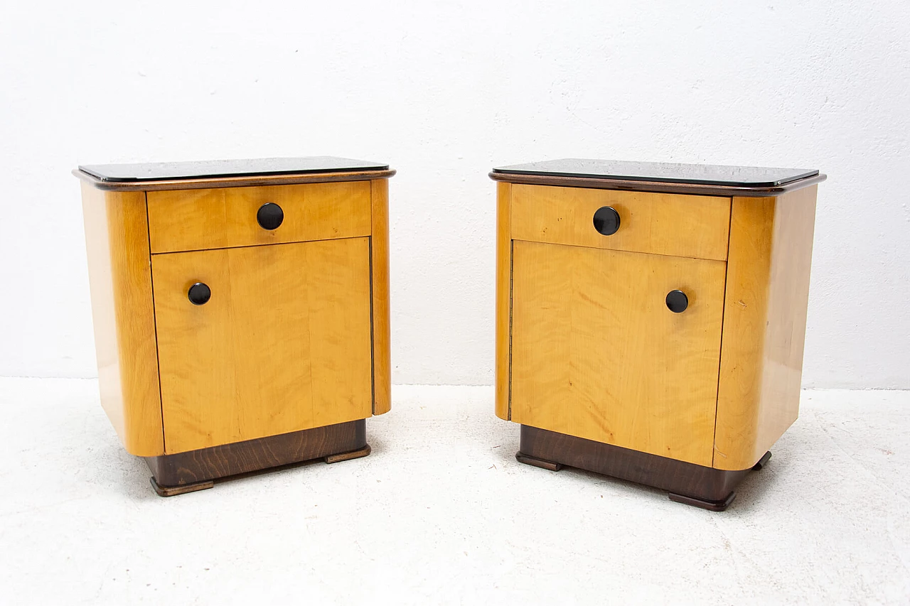 Coppia di comodini in noce di UP Zavody, anni '50 2