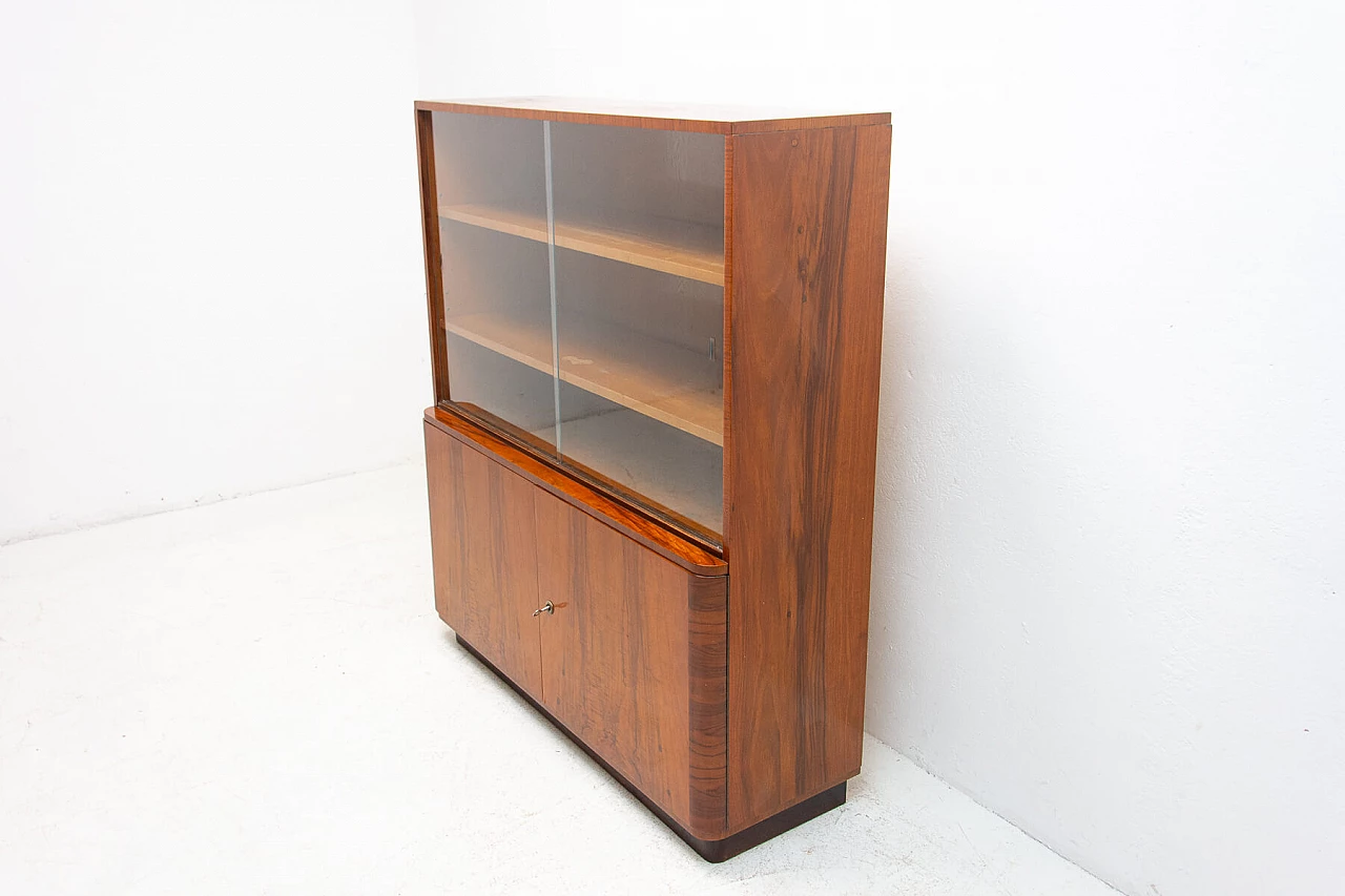 Libreria in noce di UP Zavody con ante in vetro, anni '50 4