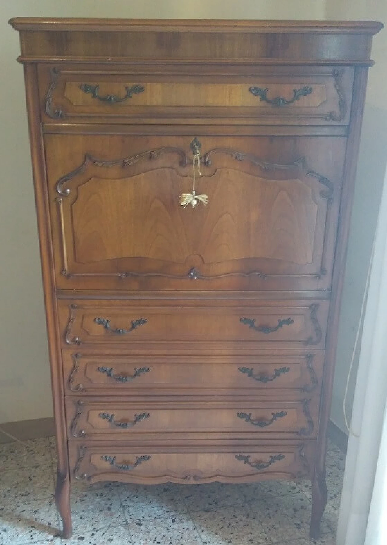 Cassettiera in legno con ribalta, anni '60 3