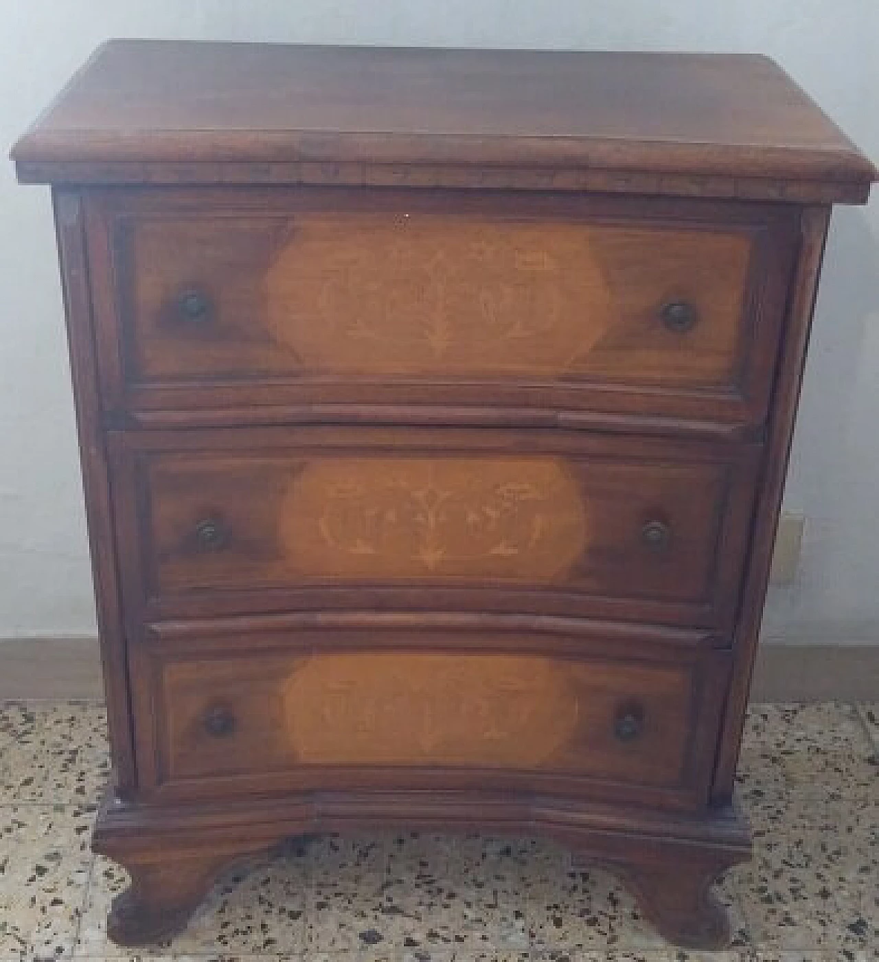 Cassettiera intarsiata a 3 cassetti, anni '60 2