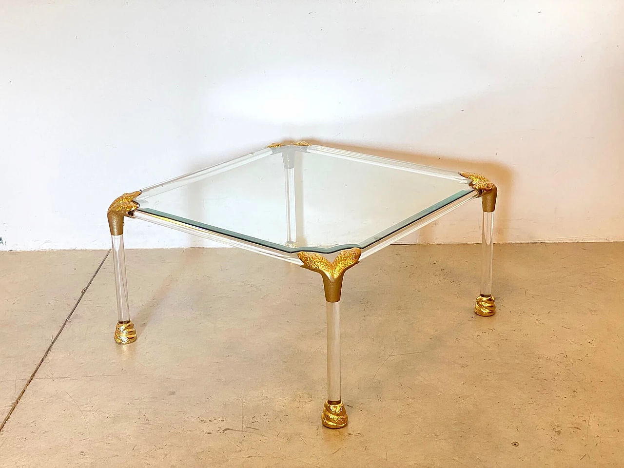 Brass and plexiglass coffee table, 1980s 1
