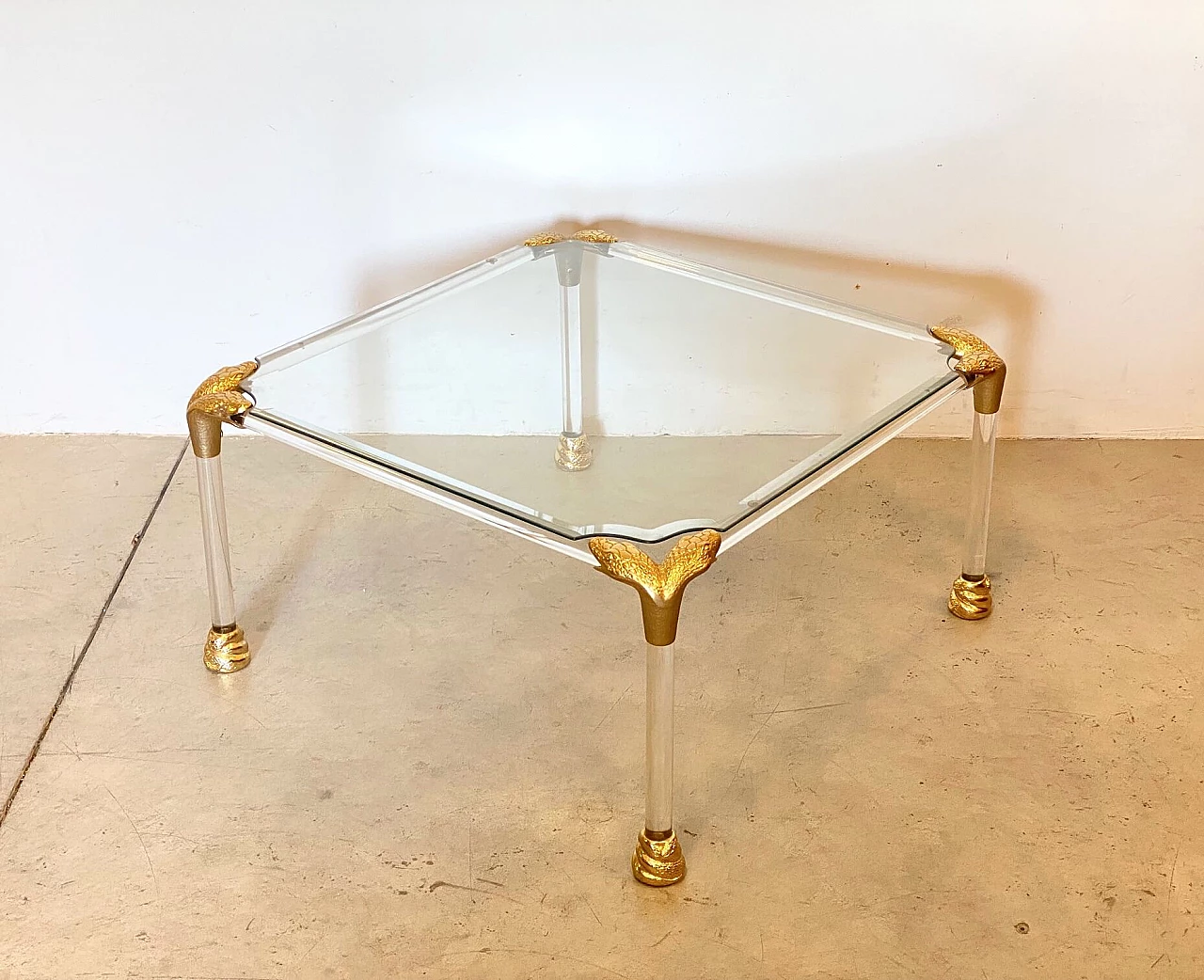 Brass and plexiglass coffee table, 1980s 2