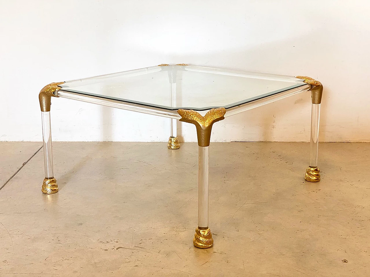 Brass and plexiglass coffee table, 1980s 4