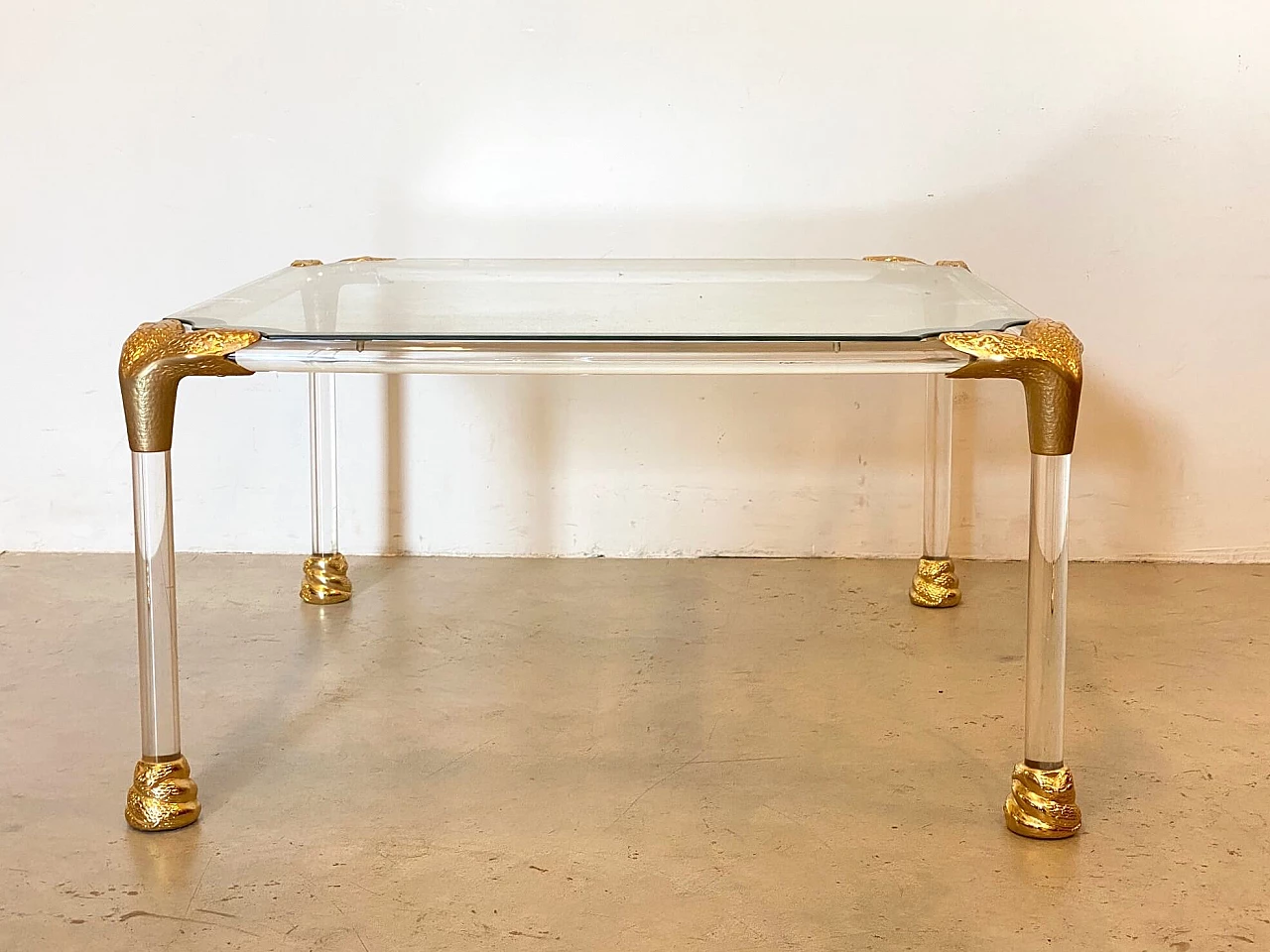 Brass and plexiglass coffee table, 1980s 9