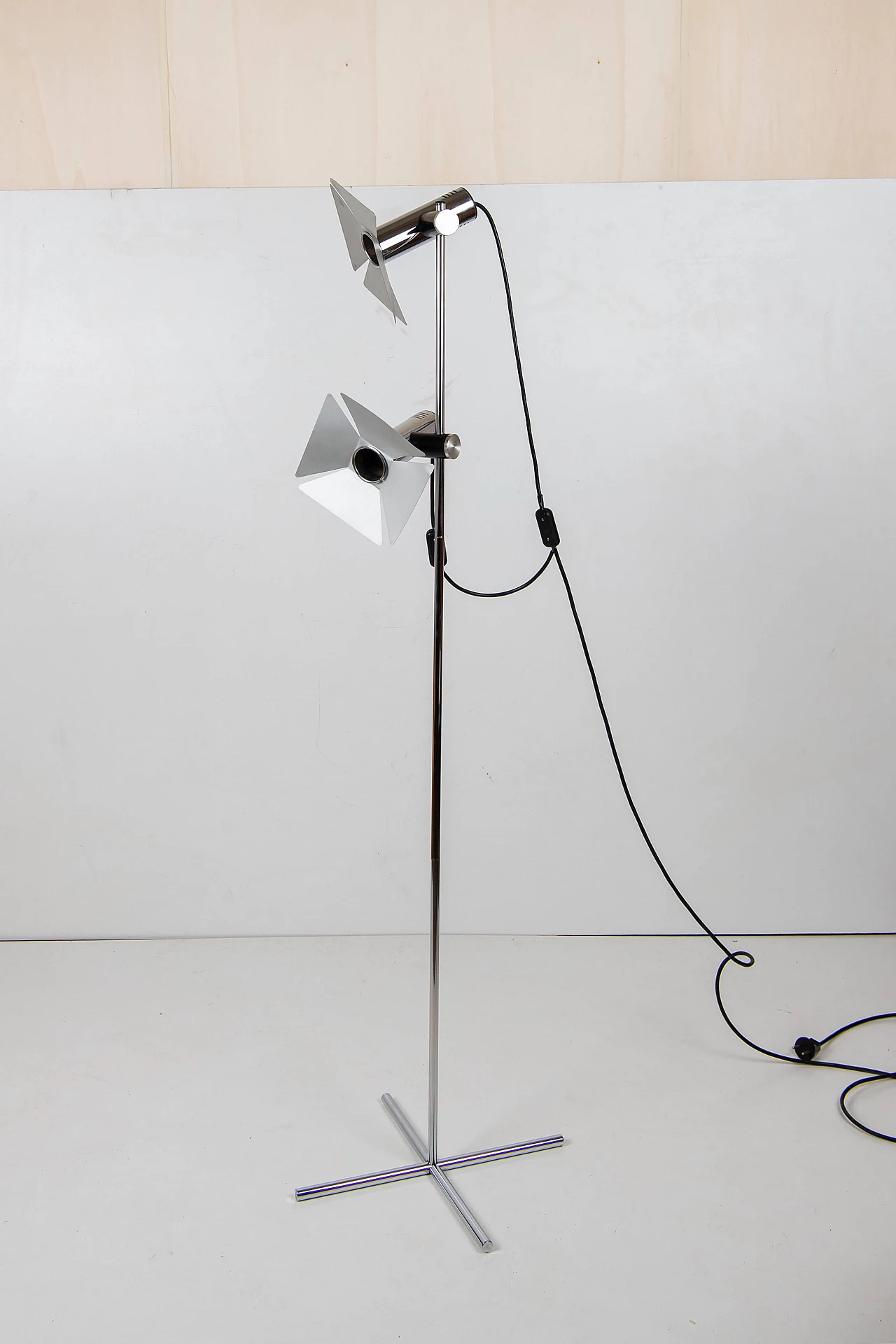 Chrome-plated floor lamp with 2 lights, 1970s 1