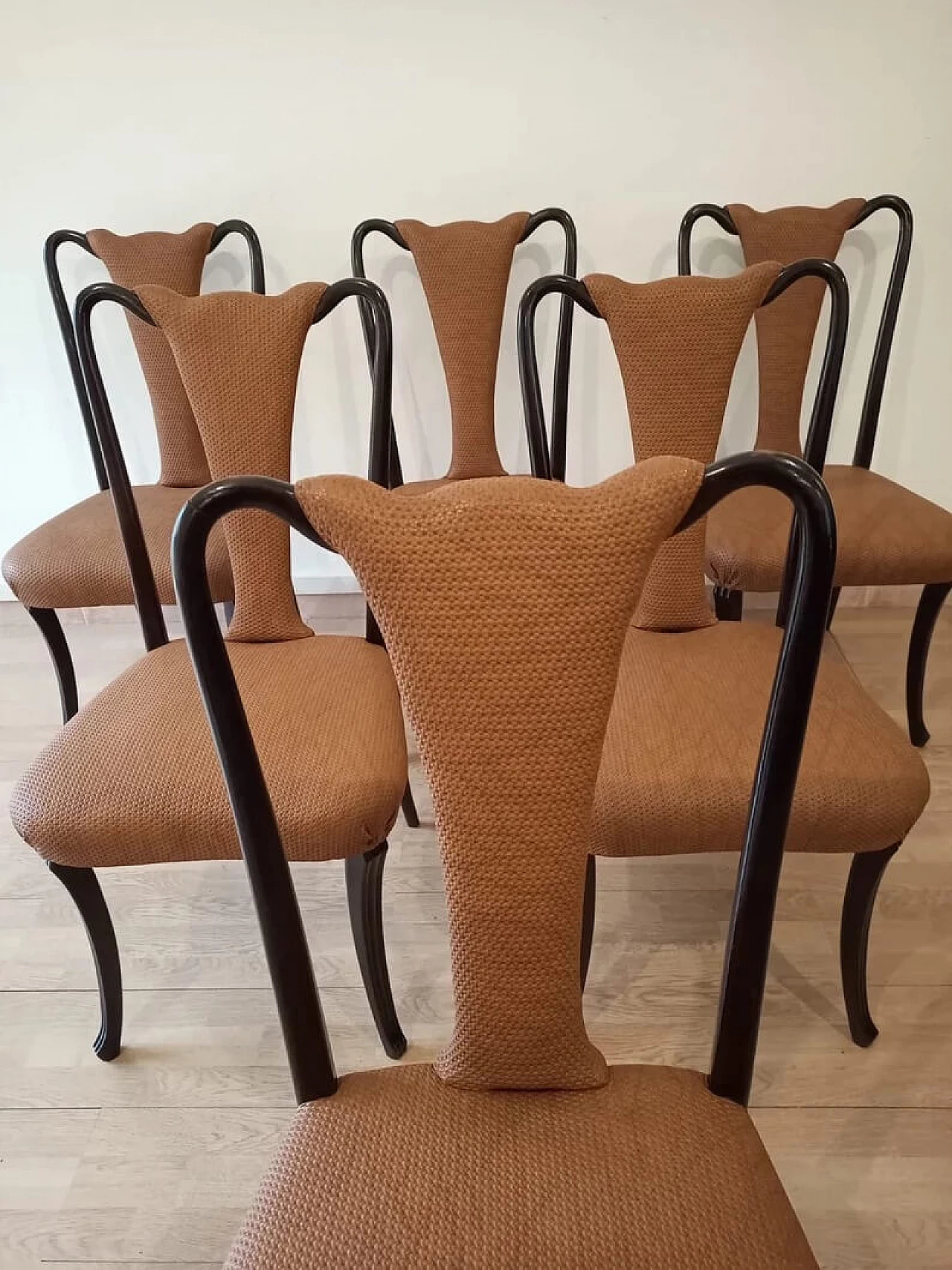 6 Mahogany chairs by Vittorio Dassi with leather seat, 1950s 3