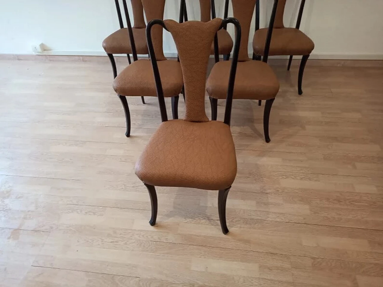 6 Mahogany chairs by Vittorio Dassi with leather seat, 1950s 5