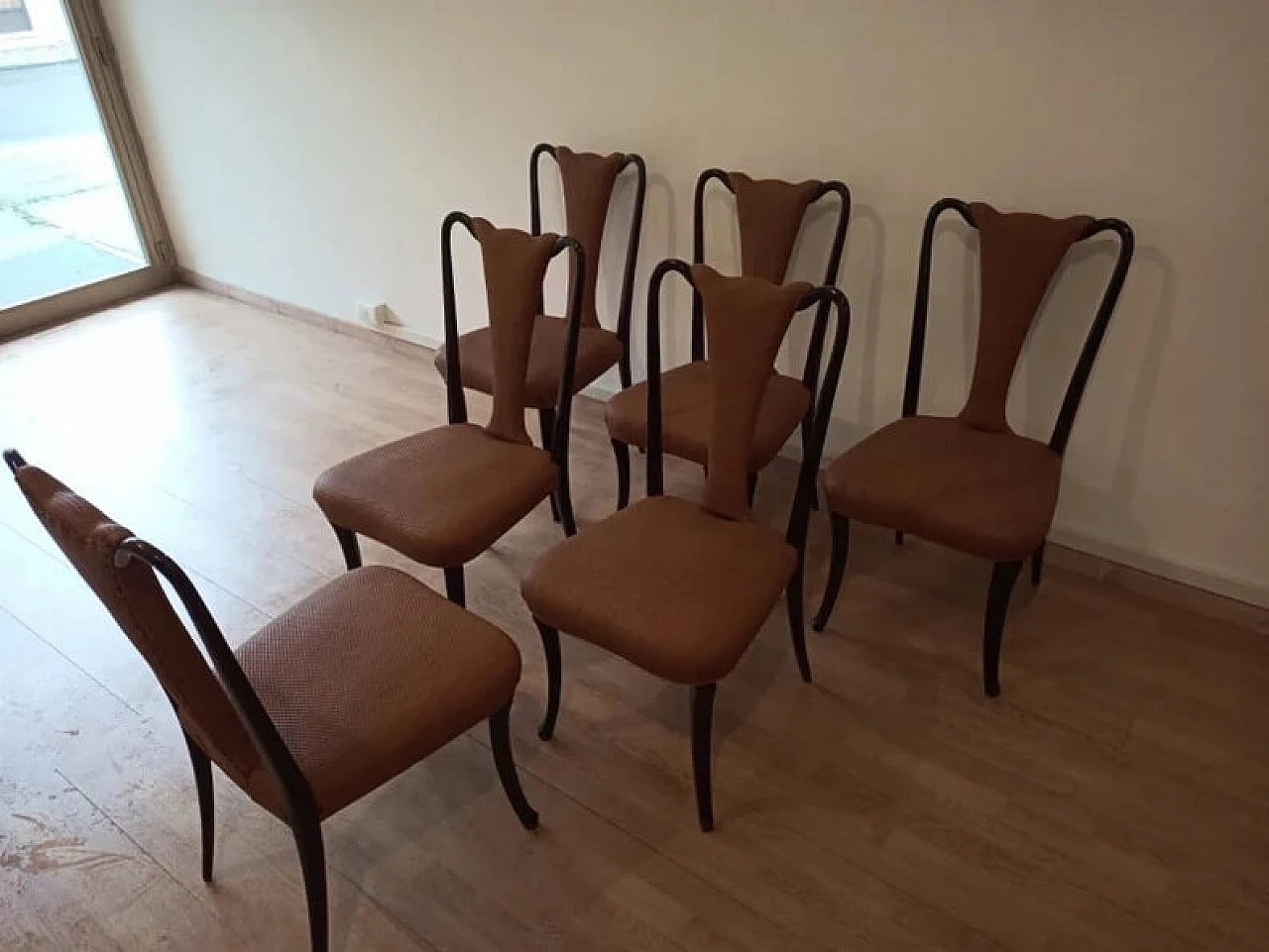 6 Mahogany chairs by Vittorio Dassi with leather seat, 1950s 6
