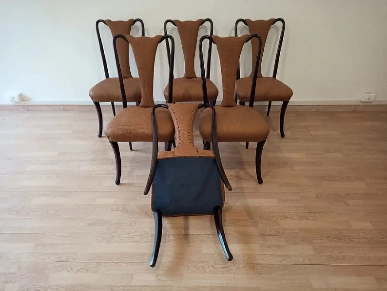 6 Mahogany chairs by Vittorio Dassi with leather seat, 1950s 7