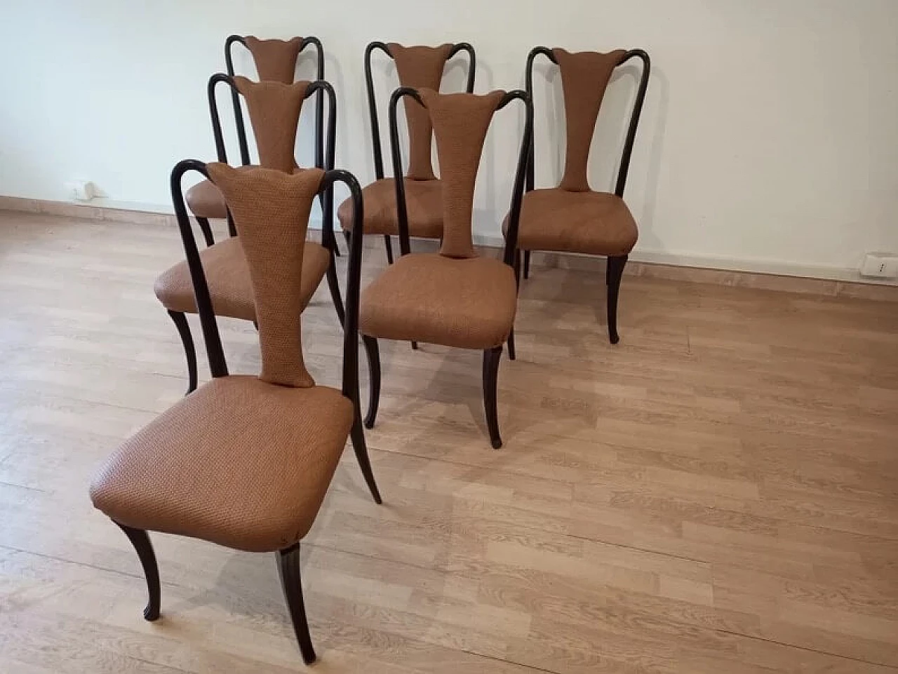 6 Mahogany chairs by Vittorio Dassi with leather seat, 1950s 9