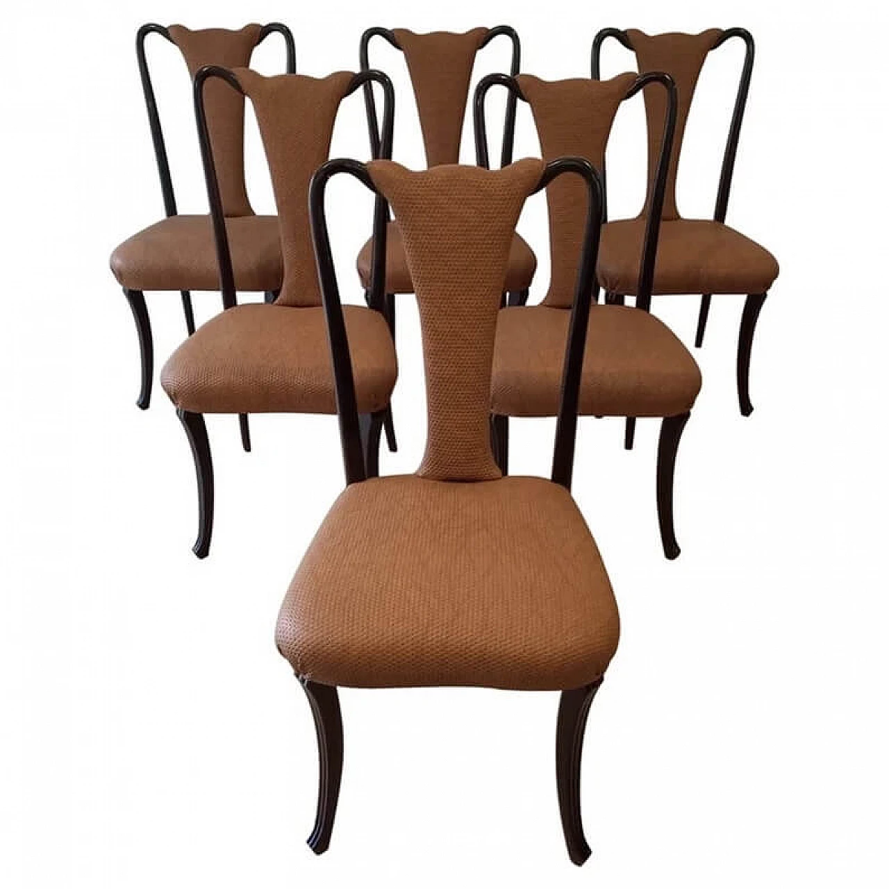 6 Mahogany chairs by Vittorio Dassi with leather seat, 1950s 10