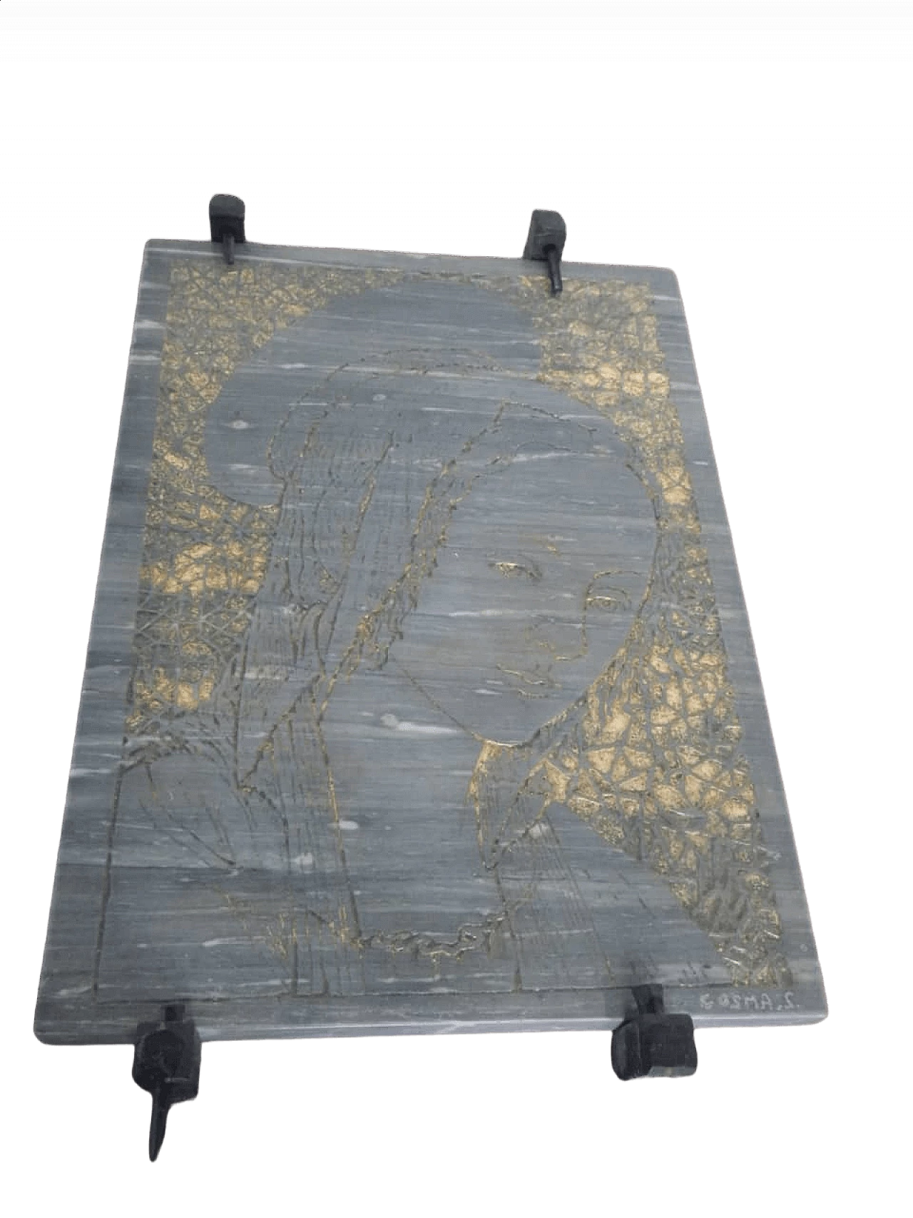 Engraving of Madonna on coloured marble slab, 1960s 13