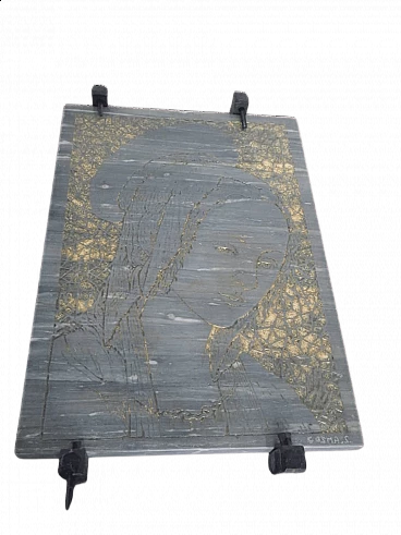 Engraving of Madonna on coloured marble slab, 1960s