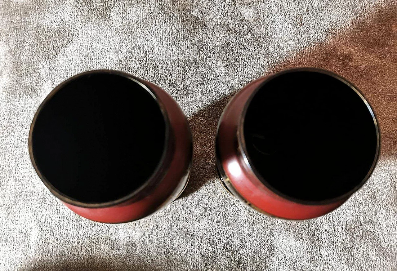 Pair of black opaline glass vases hand-painted in pure gold, 1930s 2
