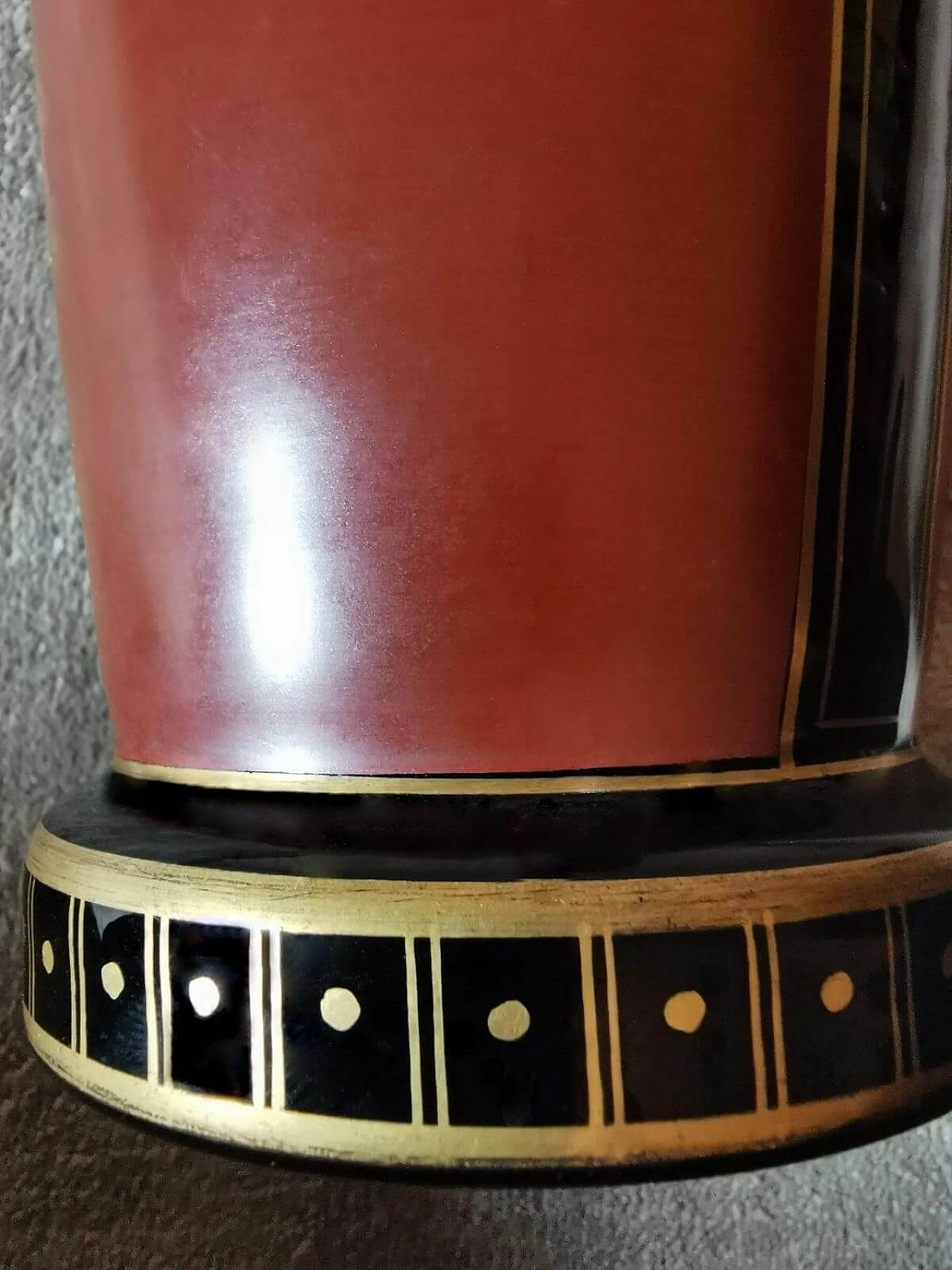 Pair of black opaline glass vases hand-painted in pure gold, 1930s 3