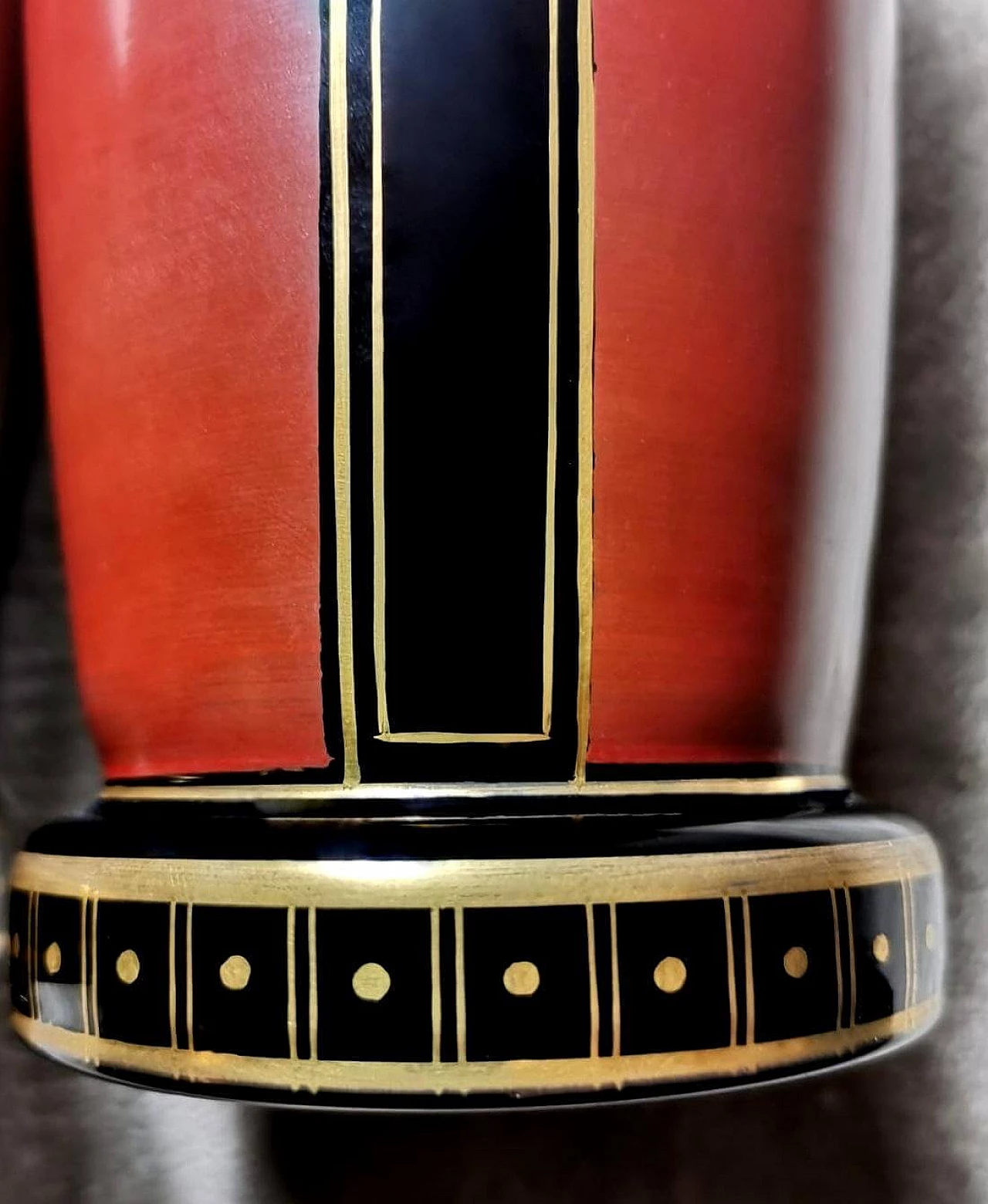 Pair of black opaline glass vases hand-painted in pure gold, 1930s 4