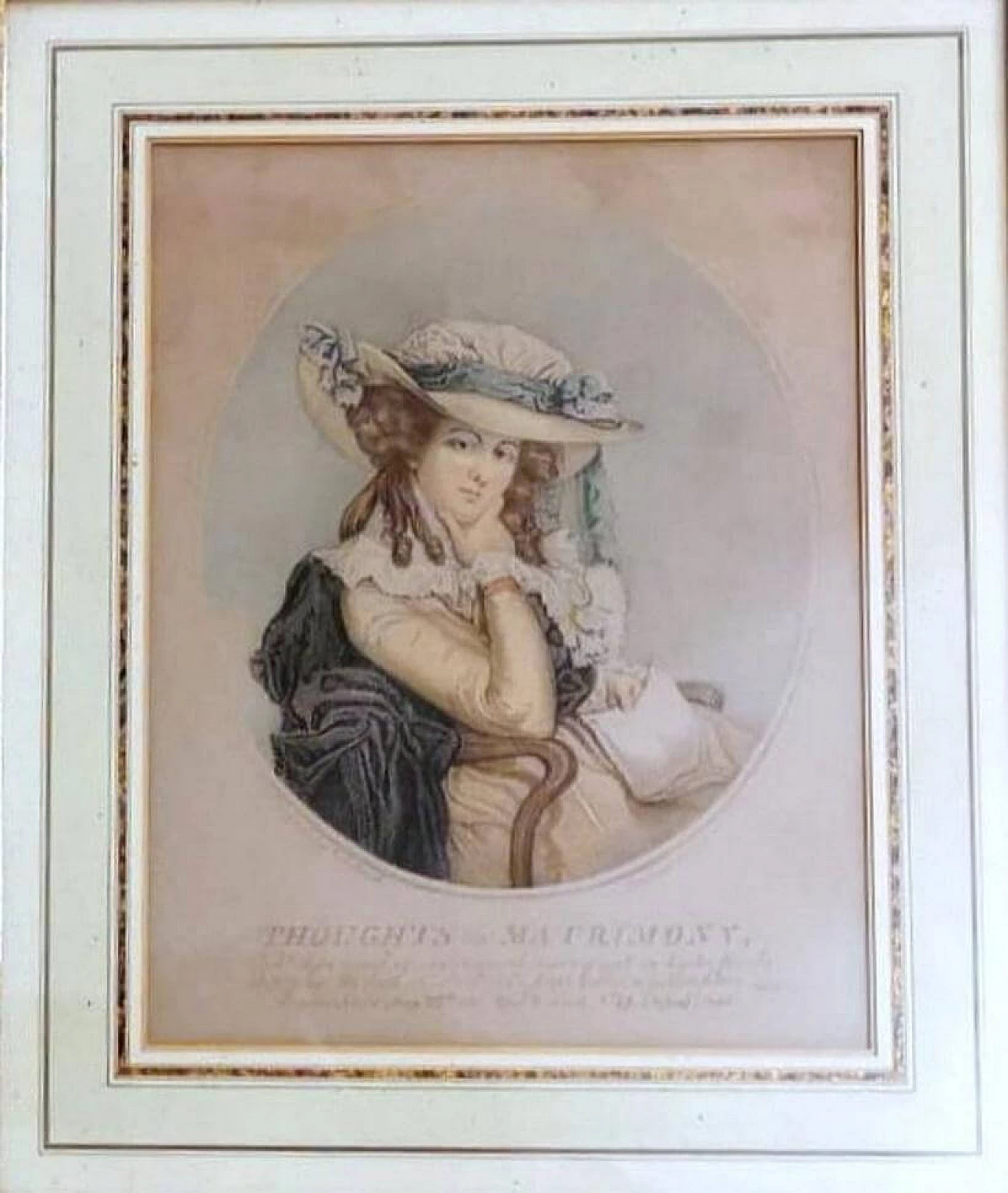 Pair of colour prints of gentlewomen with gilded frames, 18th century 7