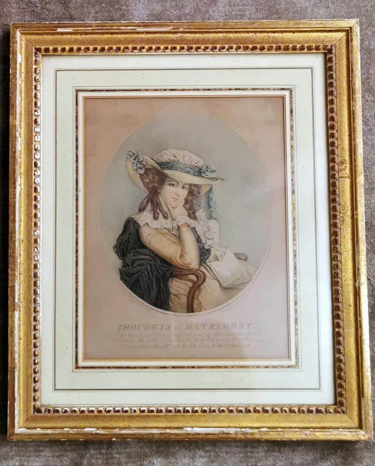 Pair of colour prints of gentlewomen with gilded frames, 18th century 8