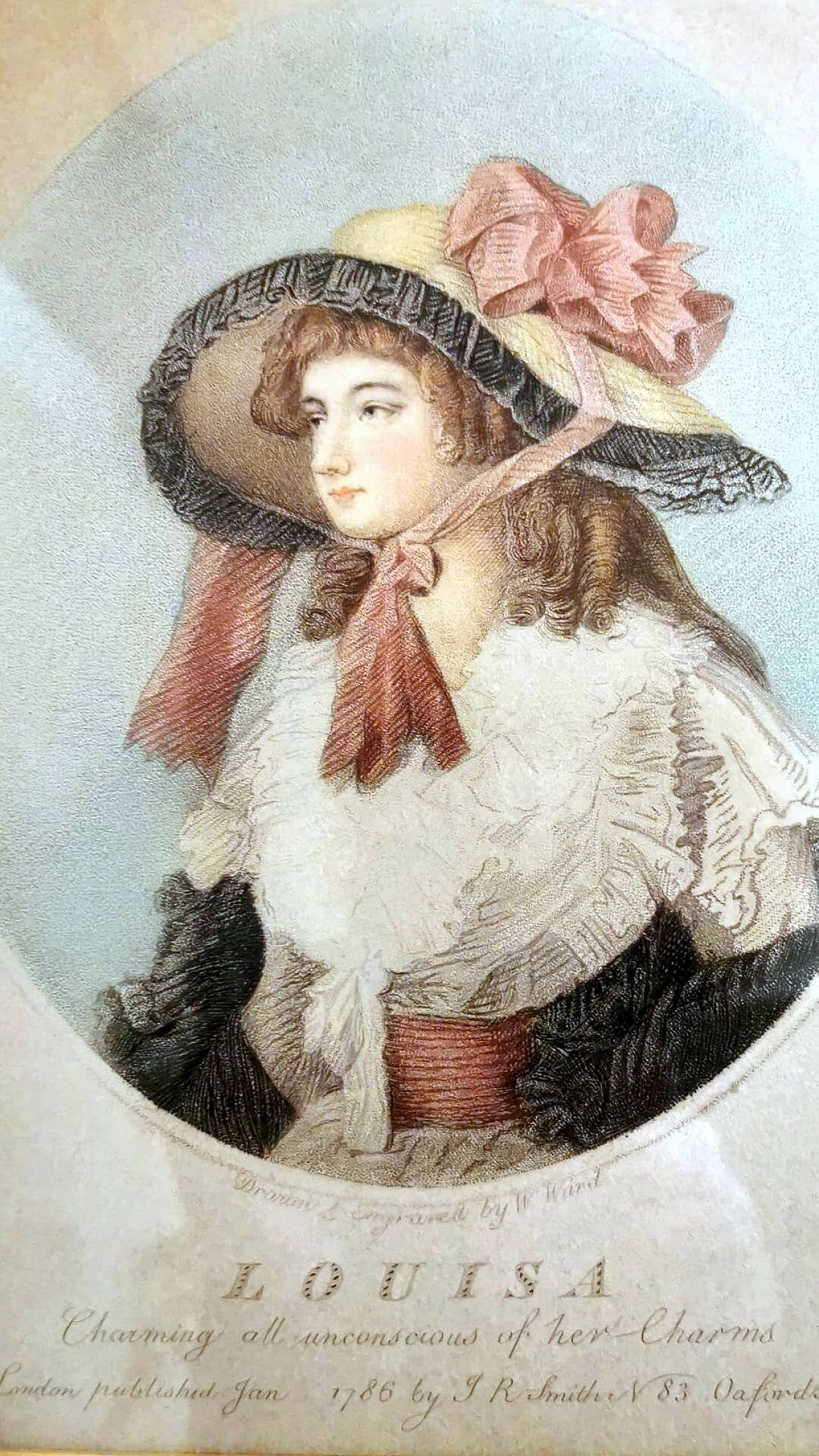 Pair of colour prints of gentlewomen with gilded frames, 18th century 10