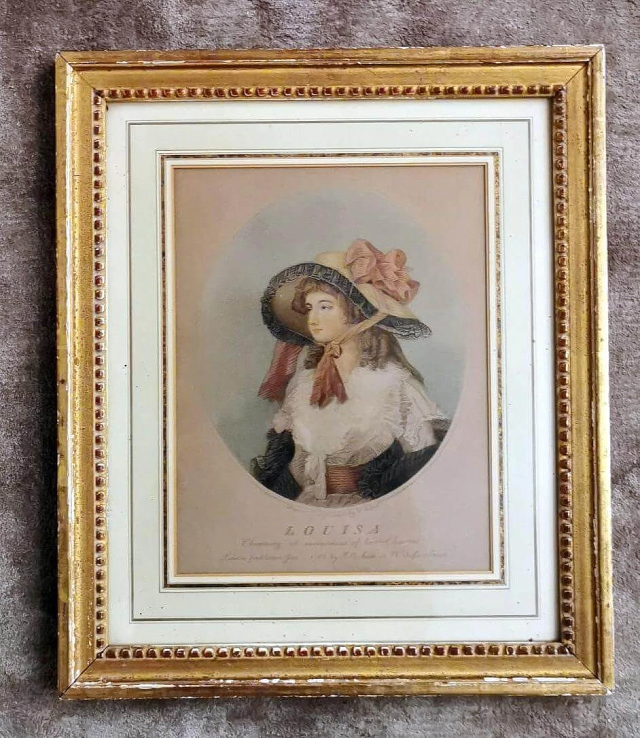 Pair of colour prints of gentlewomen with gilded frames, 18th century 12
