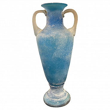Amphora vase in blue and white Murano hollow glass, 1960s