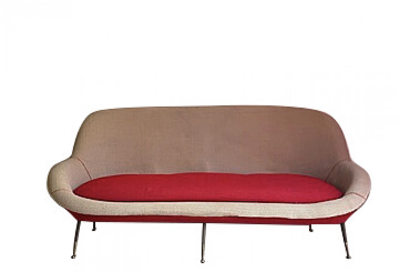 Red and white fabric sofa, 1950s 4