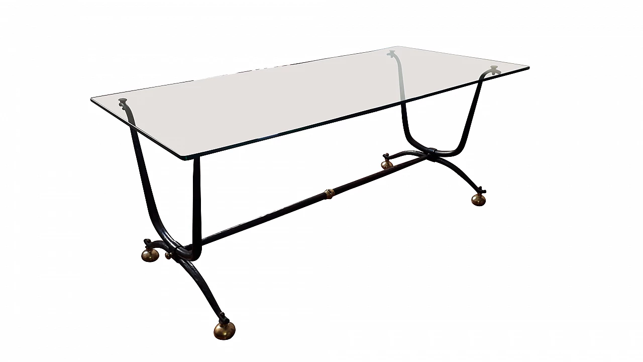 Tavolo in cristallo e ferro battuto, anni '90 9