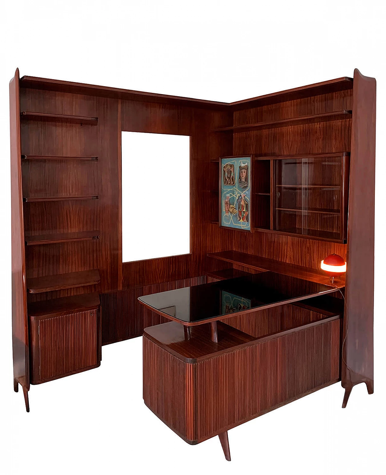 Freestanding corner bookcase with desk, 1950s 1