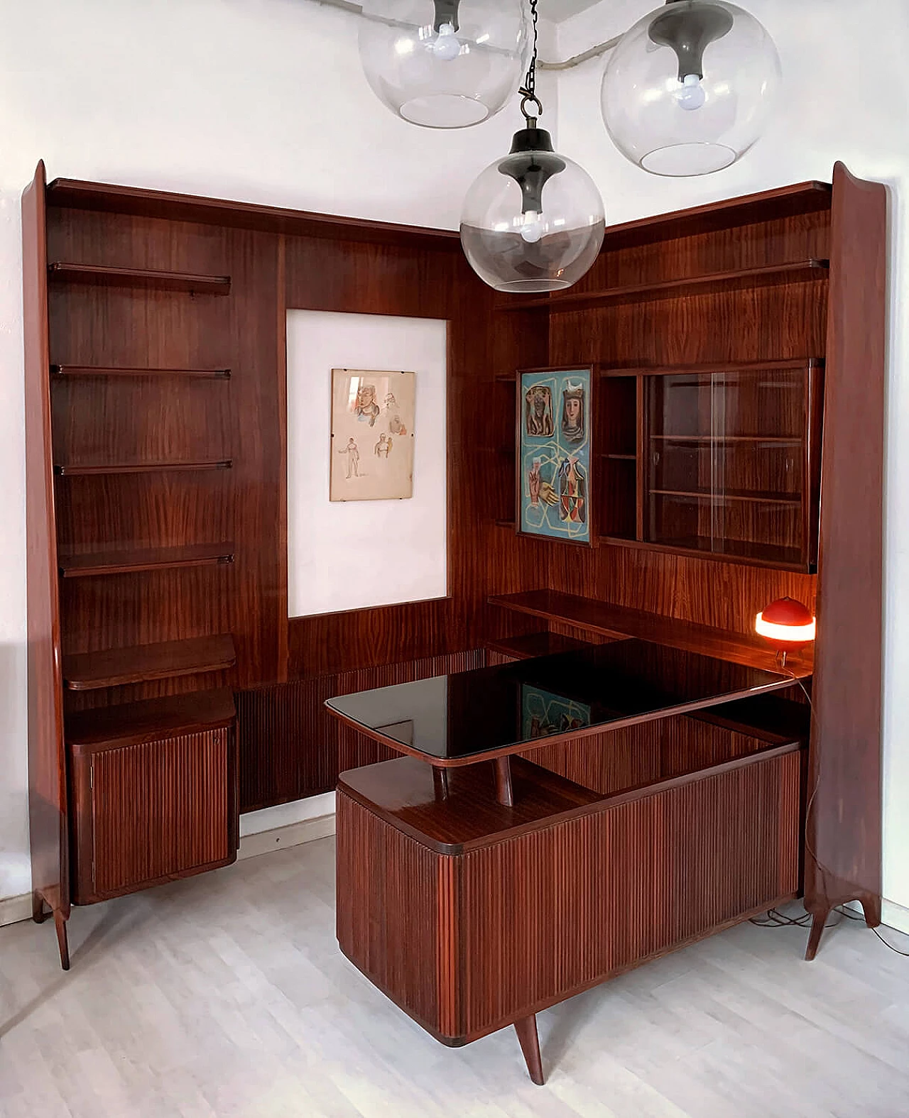 Freestanding corner bookcase with desk, 1950s 2