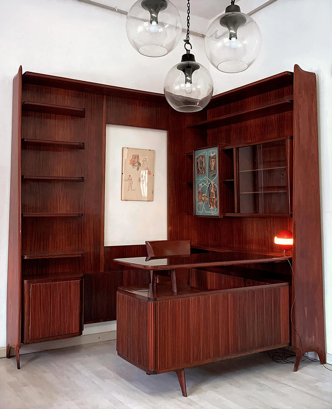 Freestanding corner bookcase with desk, 1950s 3