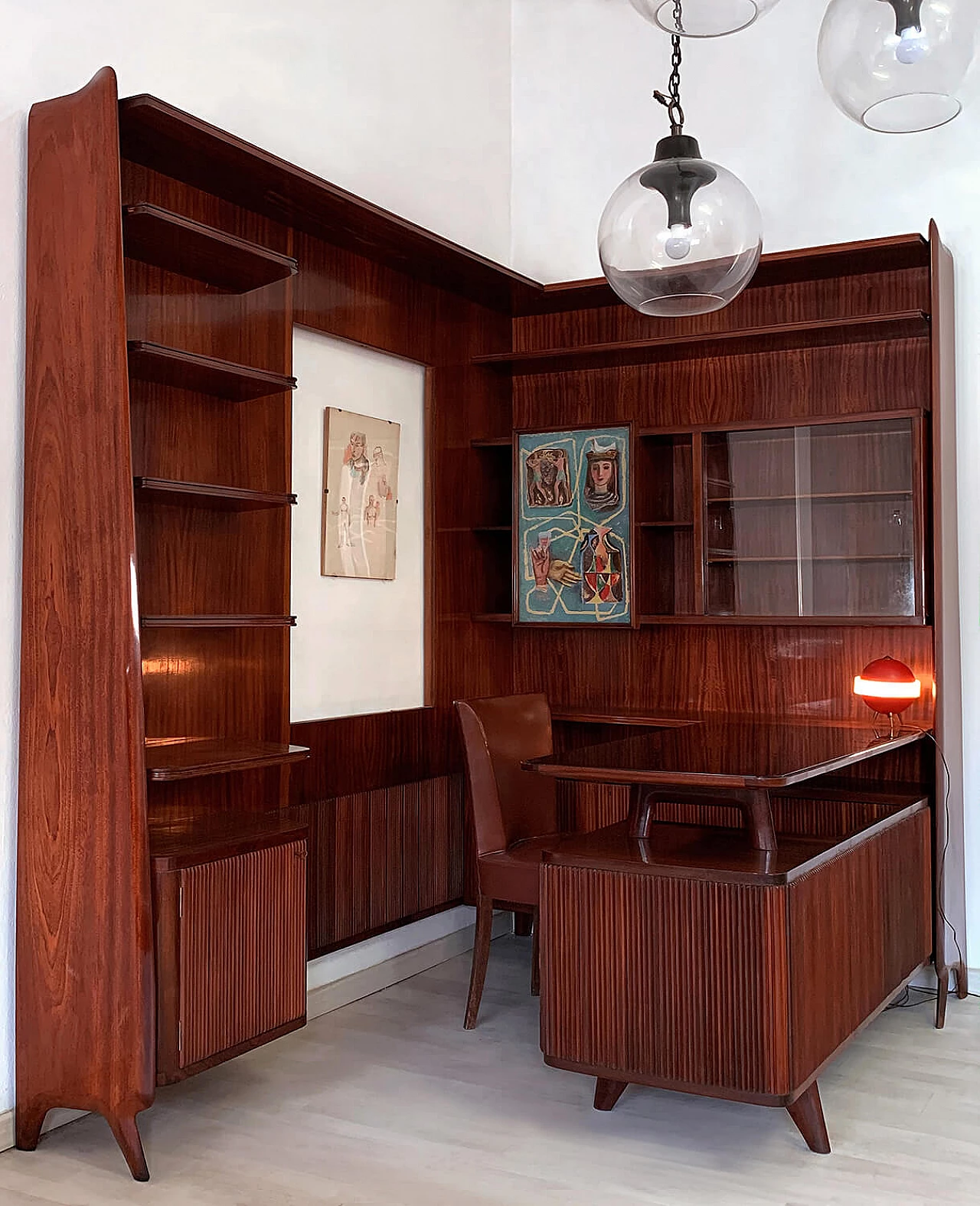 Freestanding corner bookcase with desk, 1950s 4