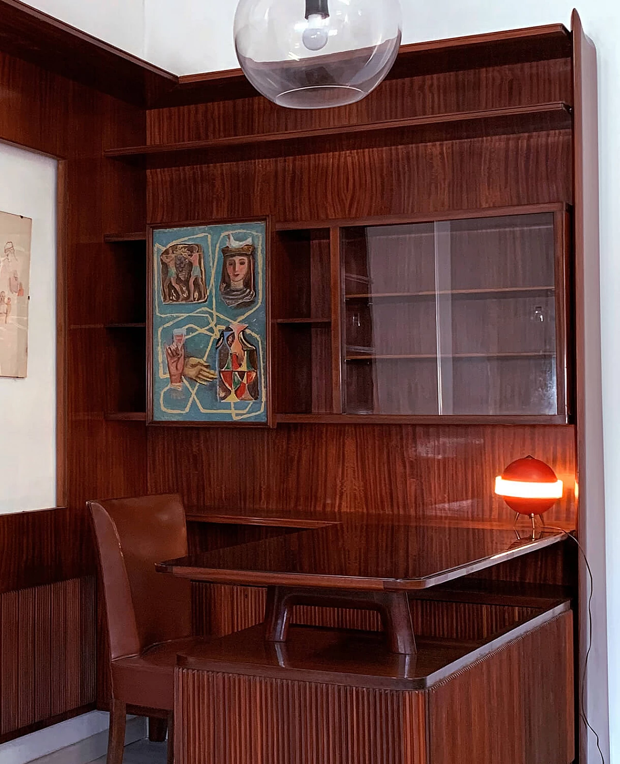 Freestanding corner bookcase with desk, 1950s 5