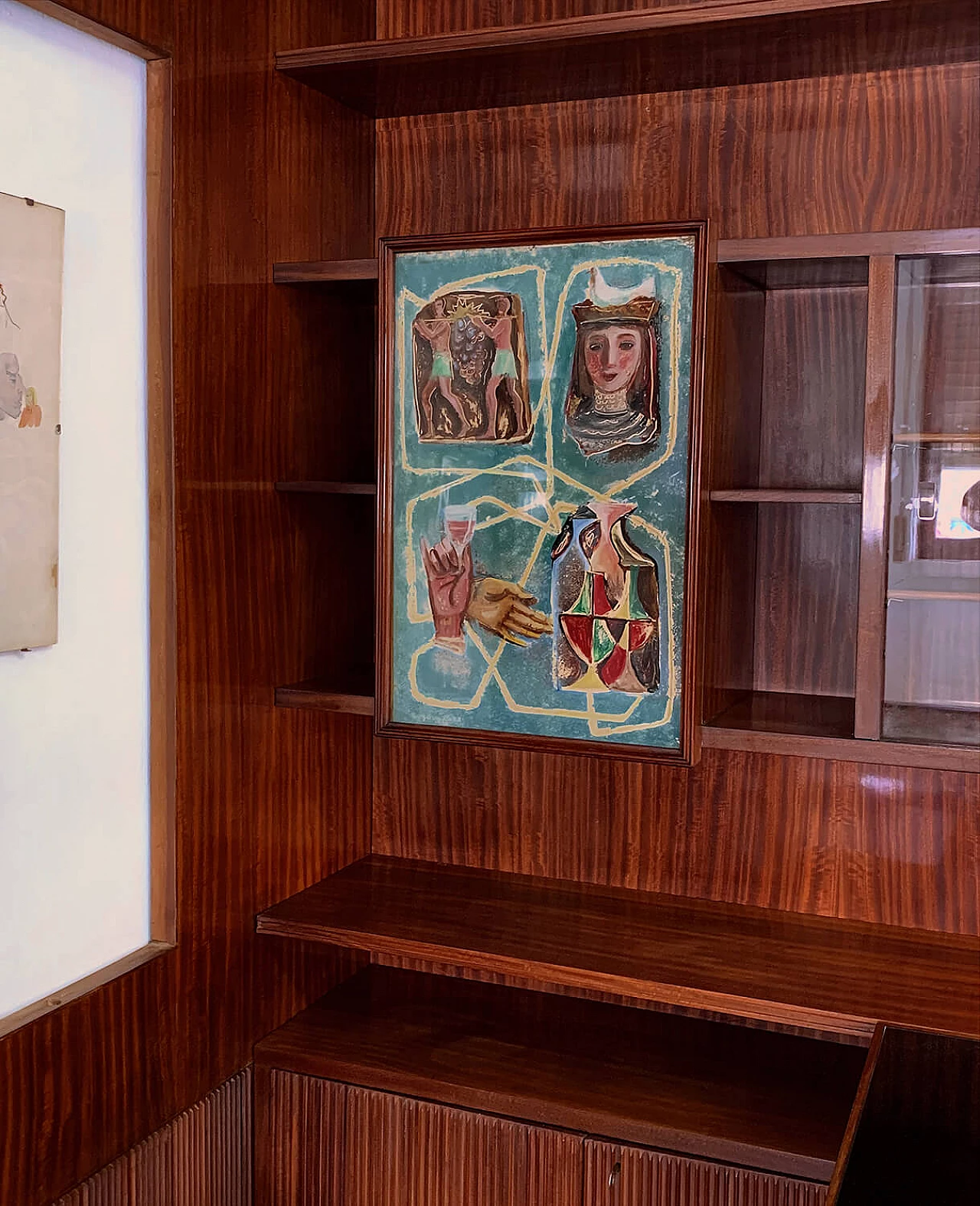 Freestanding corner bookcase with desk, 1950s 6