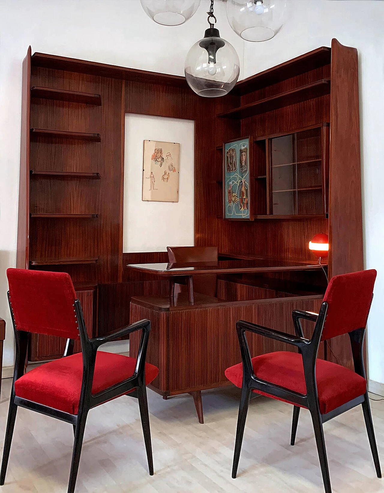 Freestanding corner bookcase with desk, 1950s 7