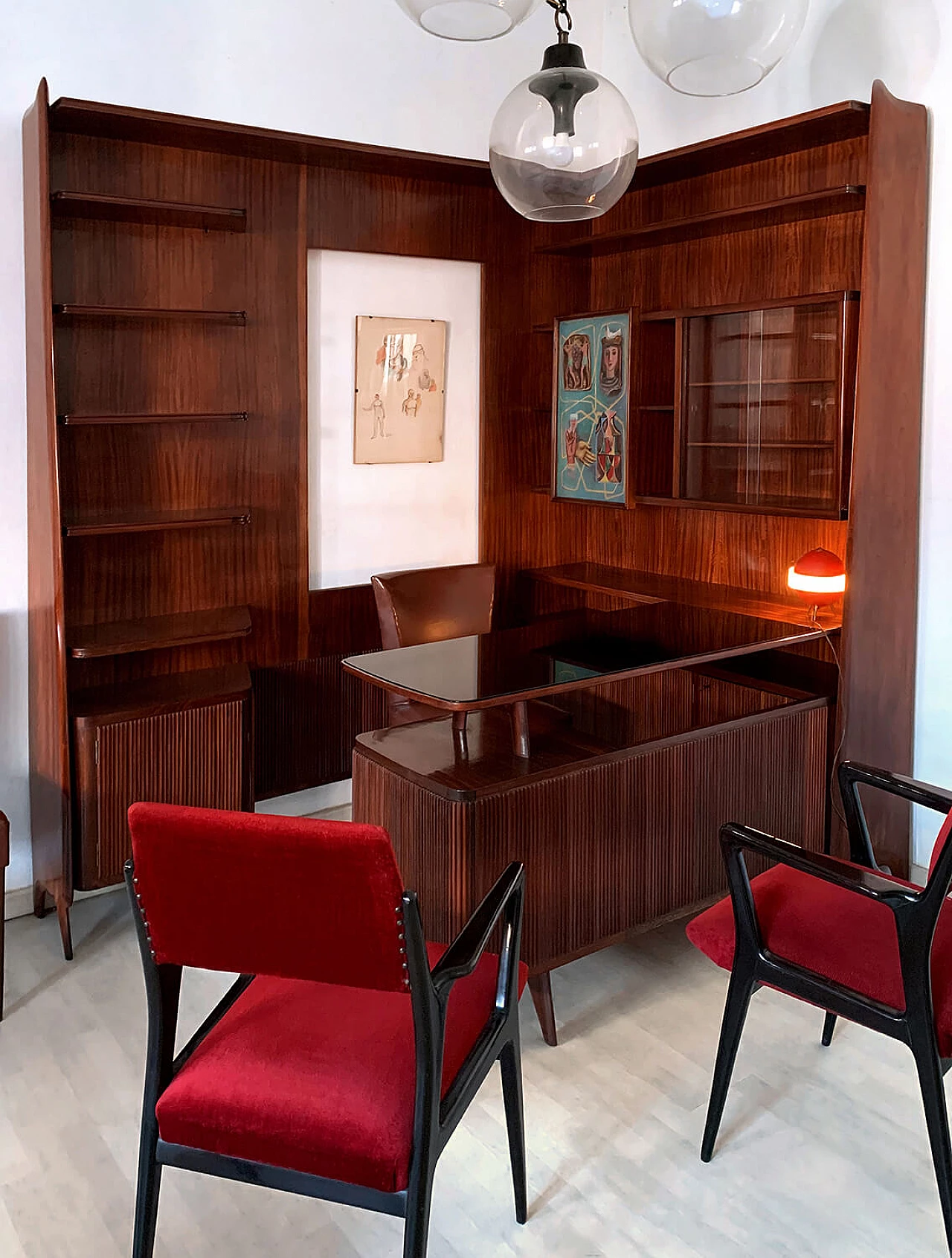 Freestanding corner bookcase with desk, 1950s 8