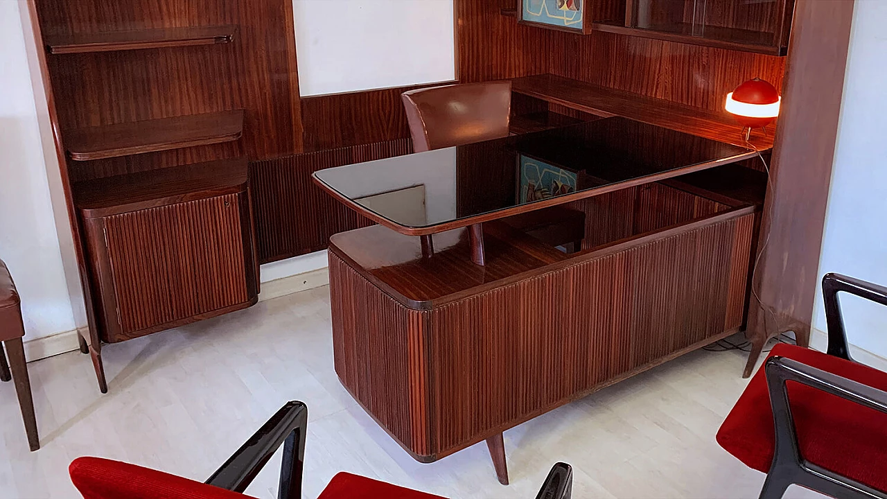 Freestanding corner bookcase with desk, 1950s 9